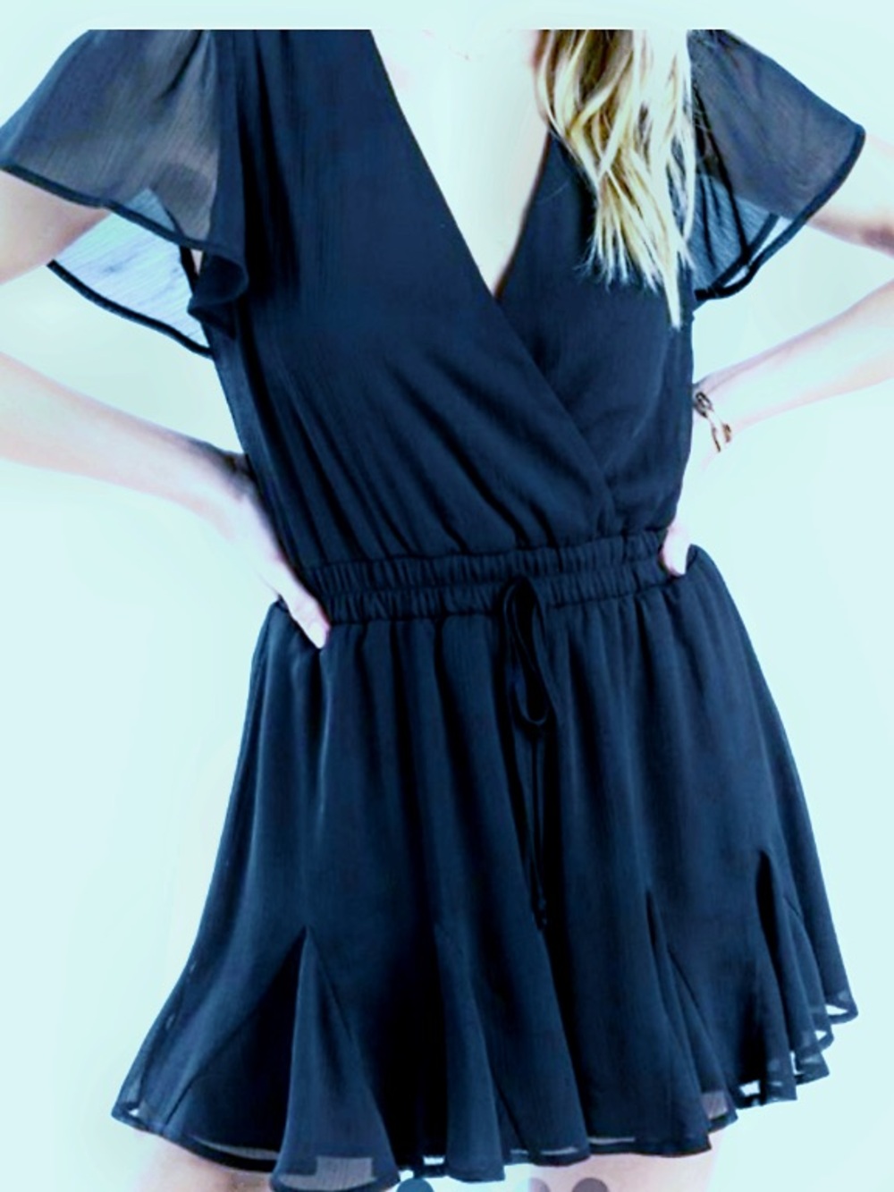 NWT TRIXXI SS NAVY GODET CHIFFON ROMPER M ANTHROPOLOGIE